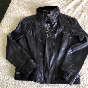 Vintage 1990 Guess Genuine Black Leather Biker Moto Jacket Sz Small Womens.